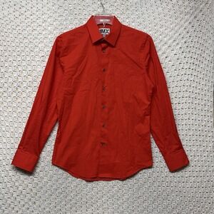 Express 1MX Dress Shirt Mens Sz M 15-15.5 Red Fitted  Stretch Long Sleeve